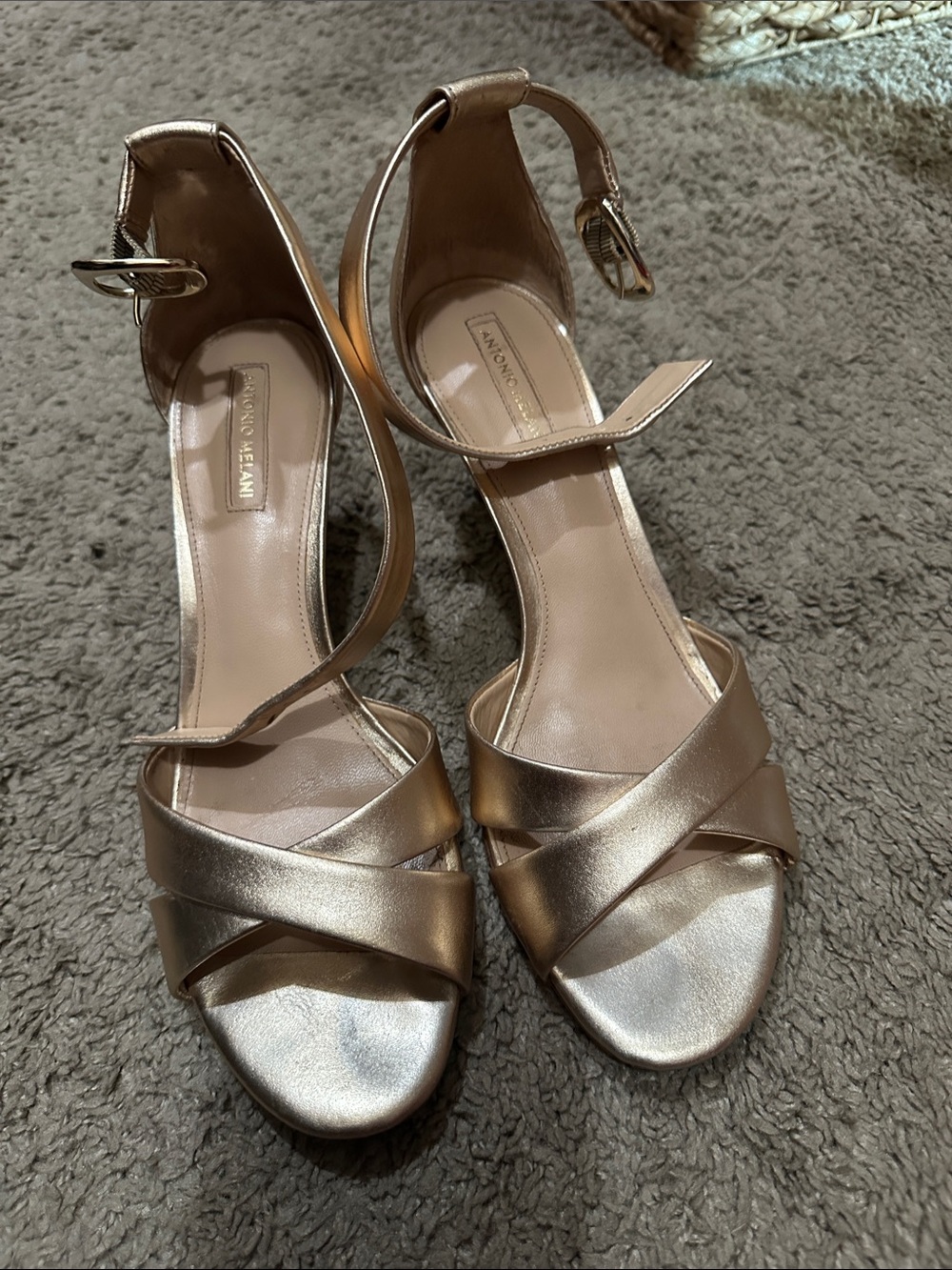 Antonio Melani leather Rose Gold Crisscross Ankle-Strap Heels